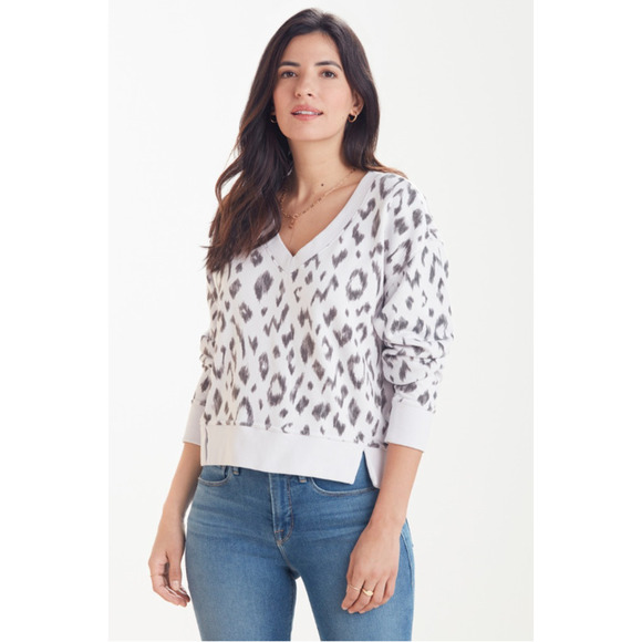 MICHAEL STARS Evereve NWT Camila Animal Print Pullover V-Neck Sweatshirt // S - Picture 1 of 11